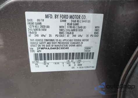 2019 Ford Edge Sel из США, поврежденный, VIN 2FMPK4J94KBC69340